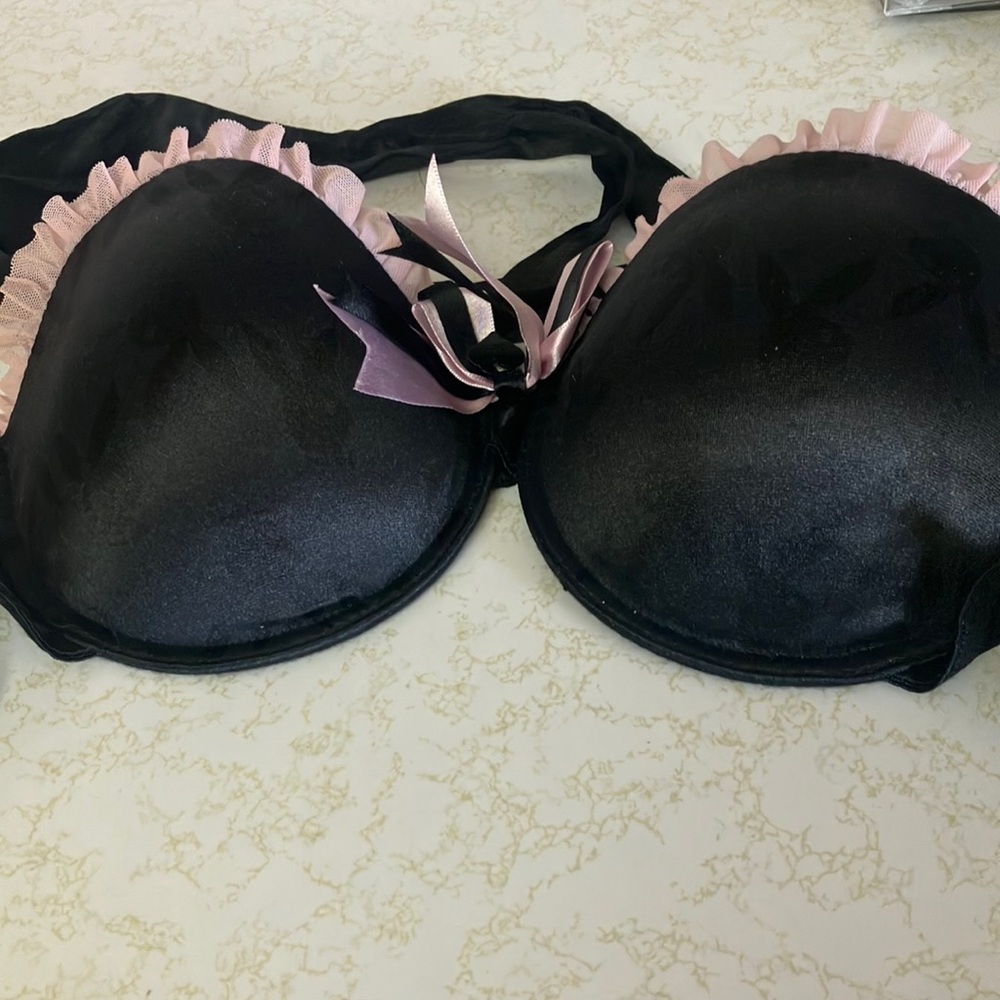 FINAL MARKDOWN Elegant playboy Black and Pink tie neck Women's Bra 34D
